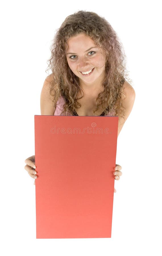 Woman with message board
