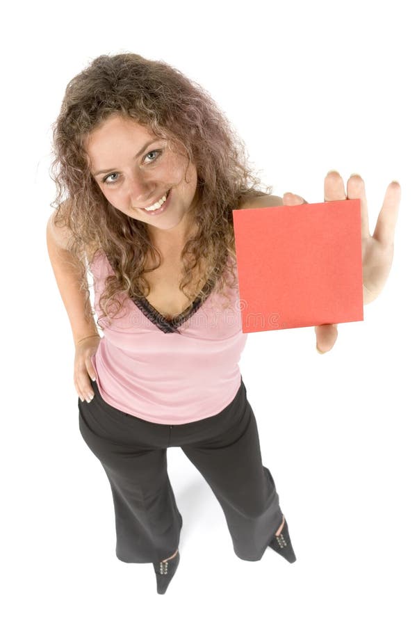 Woman with message board