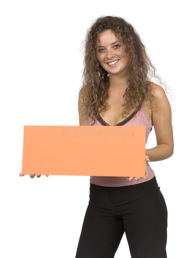 Woman with message board