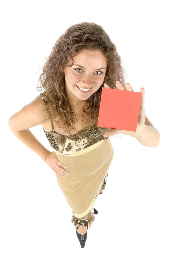 Woman with message board