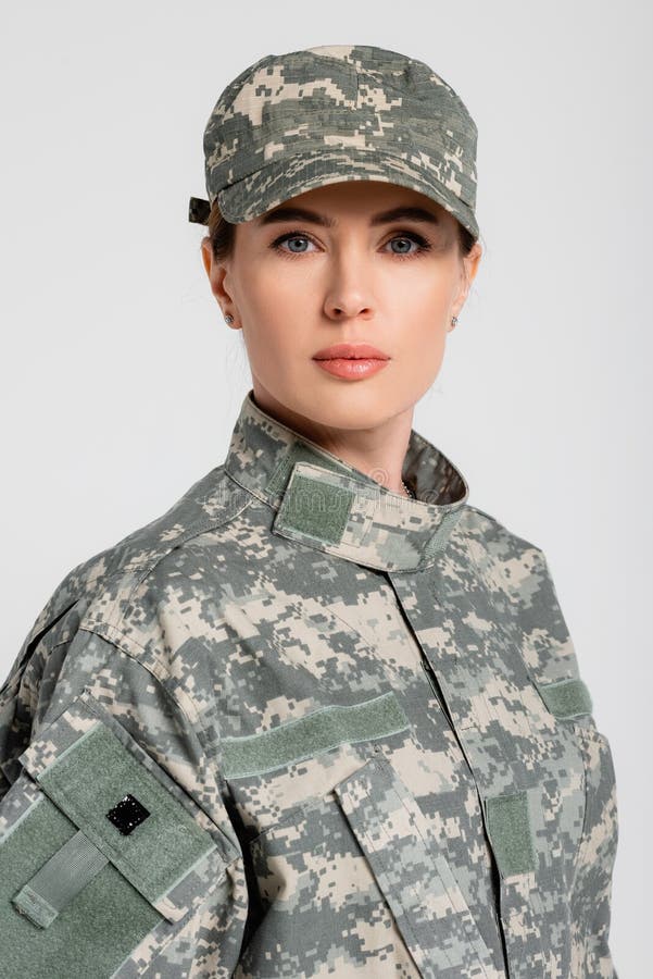 Woman in Military Uniform on Grey Stock Photo - Image of army, woman ...
