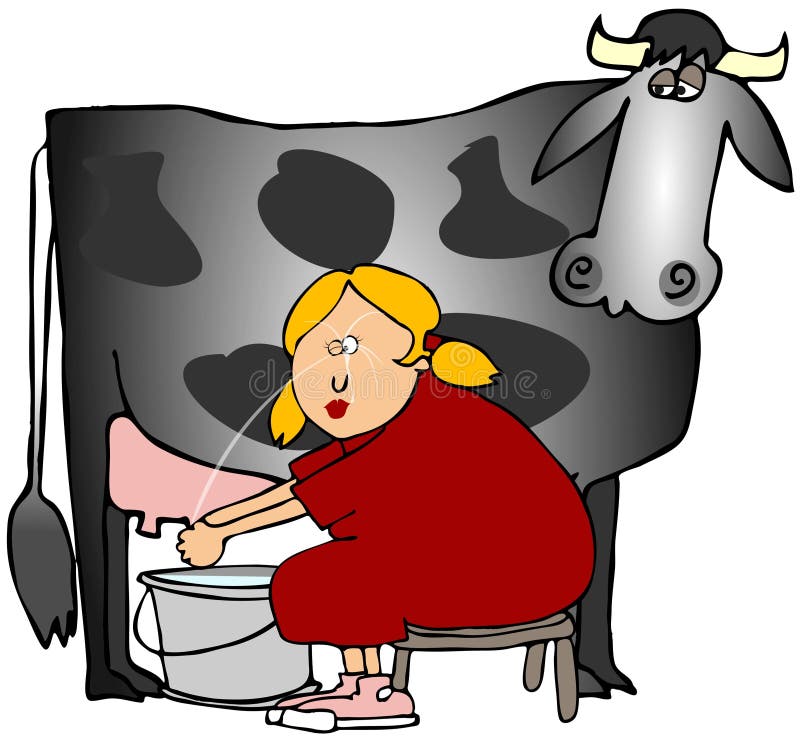 Woman Milking a Cow stock illustration. Illustration of milk - 9229167