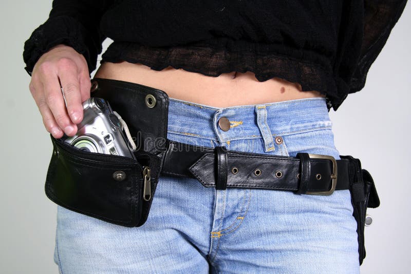 Woman with money belt bag stock photography