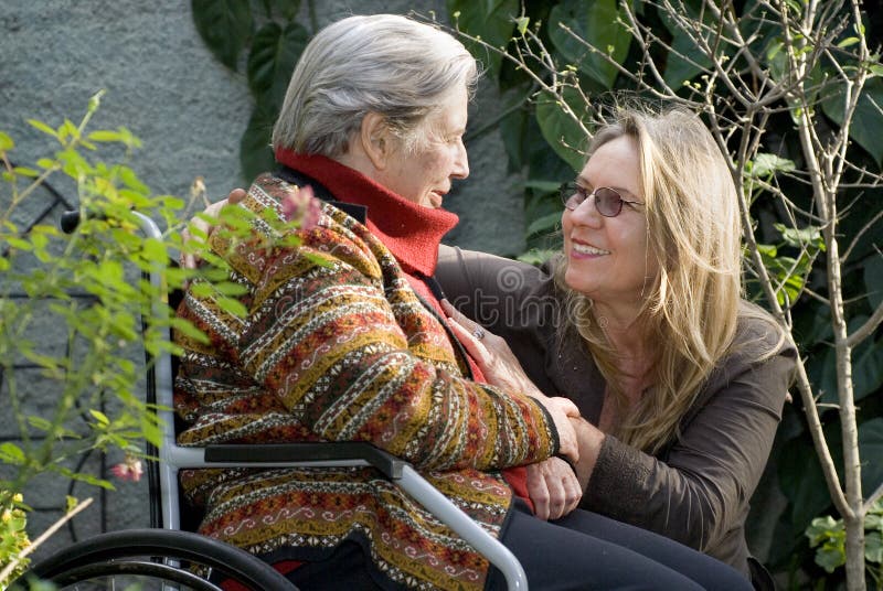 Woman with Mother in Garden - Horizontal