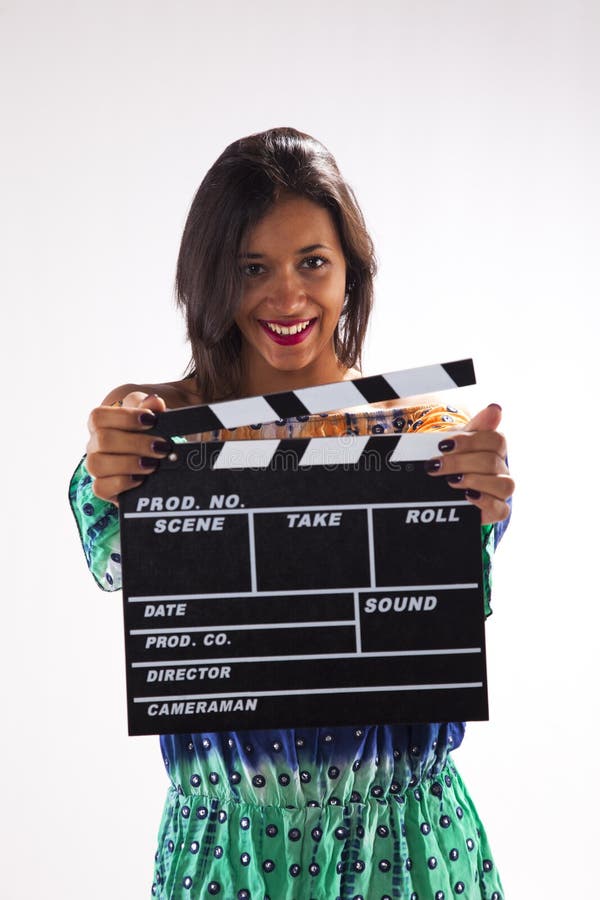 Woman with a movie clapper royalty free stock photo Woman with a movie clapper royalty free stock photo