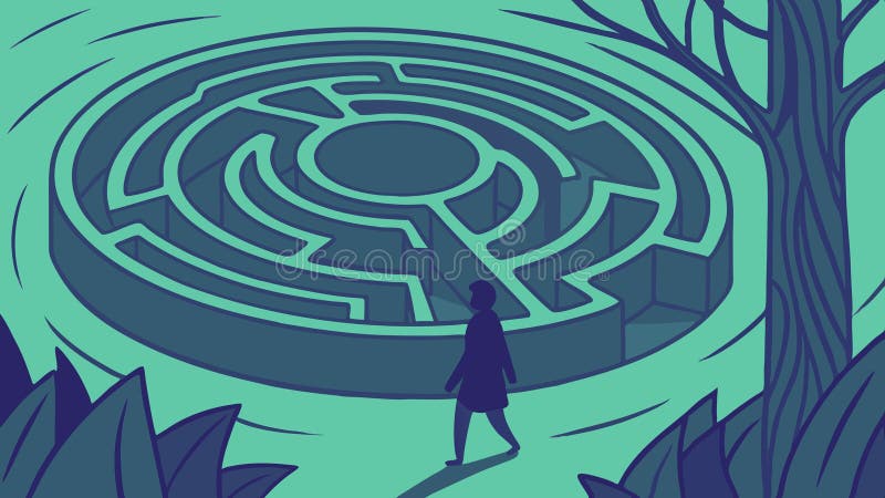 Woman Navigating Maze, Solution Seeking Journey Vector, vector design Generative AI royalty free illustration