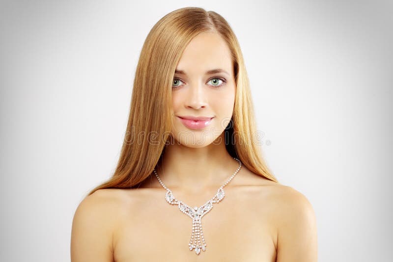 Woman with Necklace on Gray Stock Photo Image of caucasian, jewelry
