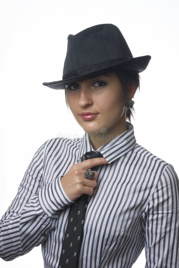 Woman in necktie outfit stock image. Image of found, camera 16464013