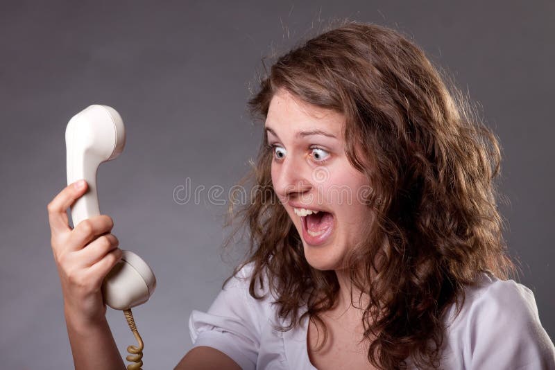 Woman with old phone