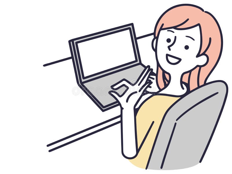 Woman operating a computer simple illustration royalty free illustration