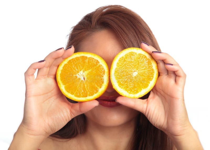 Woman with Orange Slice Glasses stock image Woman with Orange Slice Glasses stock image