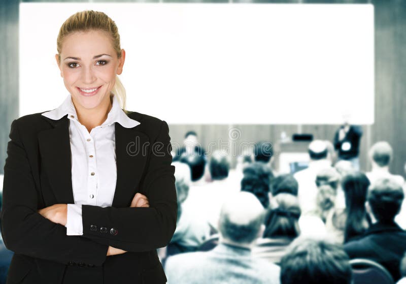 Woman over conference hall