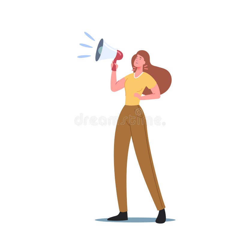 Woman with Pain in Throat Yell to Loudspeaker. Vocal Cords Inflammation, Sickness, Larynx Bacterial or Viral Infection vector illustration