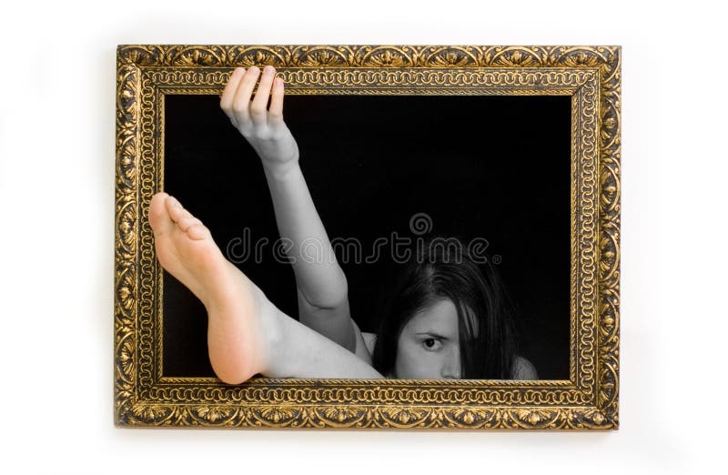 Woman in a painting frame