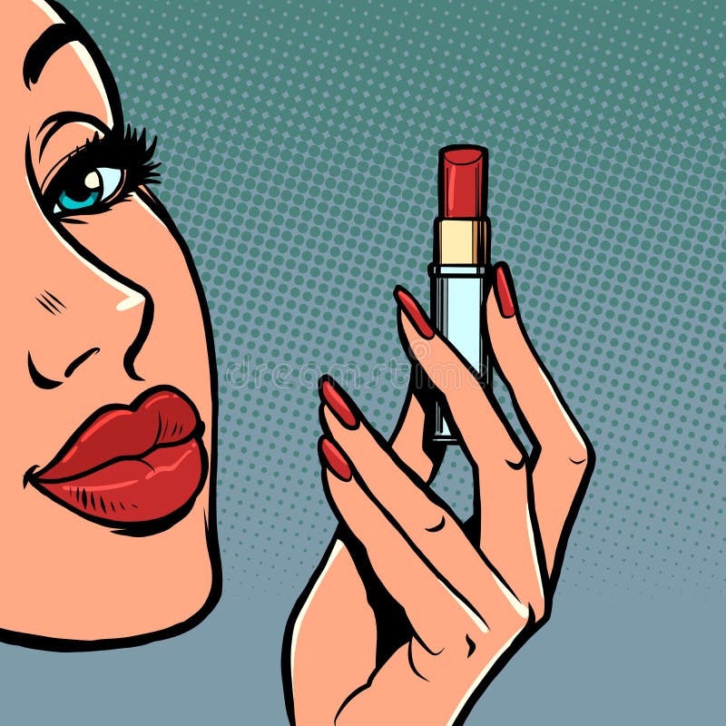 Woman Applying Red Lipstick Stock Illustrations 255 Woman Applying