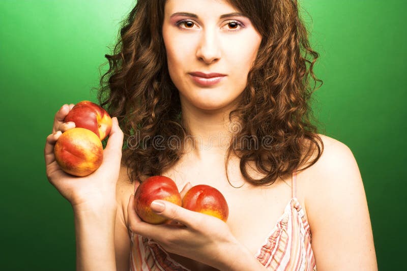 Woman with peaches stock image. Image of lips, fashion 32686613