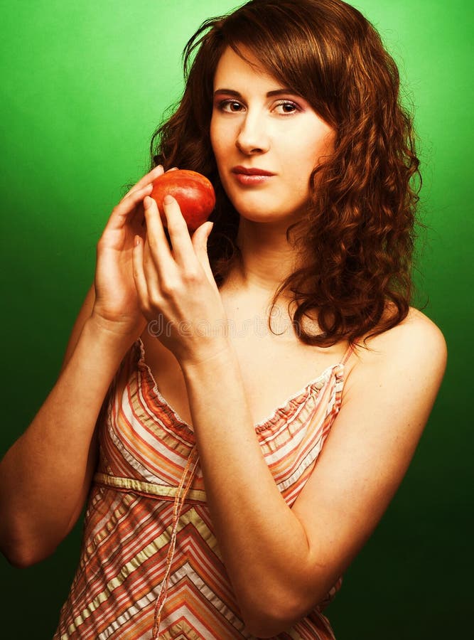 Woman with peaches stock image. Image of lips, fashion 32686613