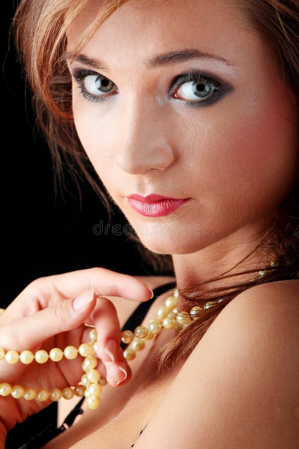 Woman with a Pearl Necklace Stock Image Image of looking
