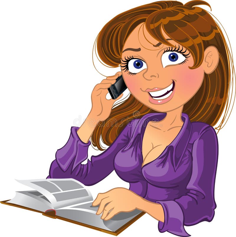 Download Woman with phone and book stock vector. Illustration of dress - 12239094