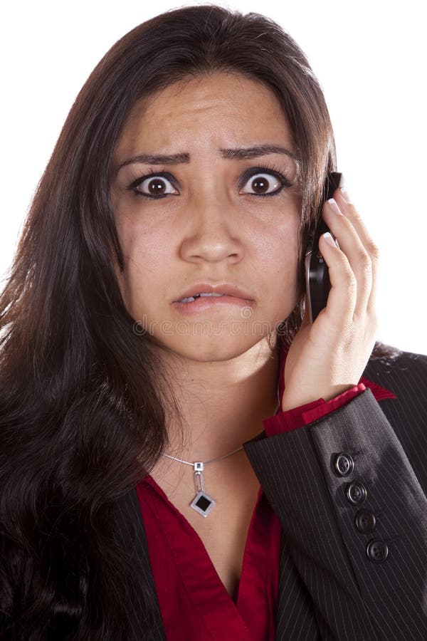 Woman on phone frustrated up close