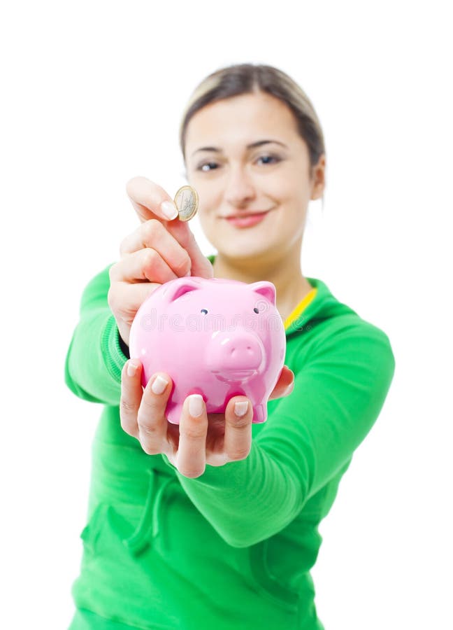 Woman with piggy bank