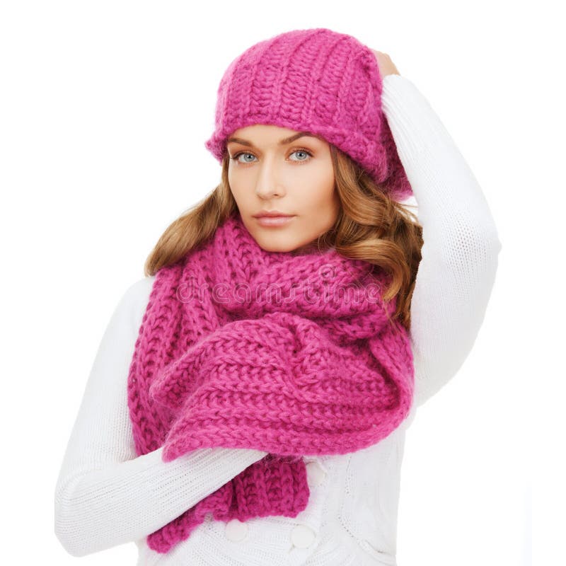 Woman in pink hat and scarf