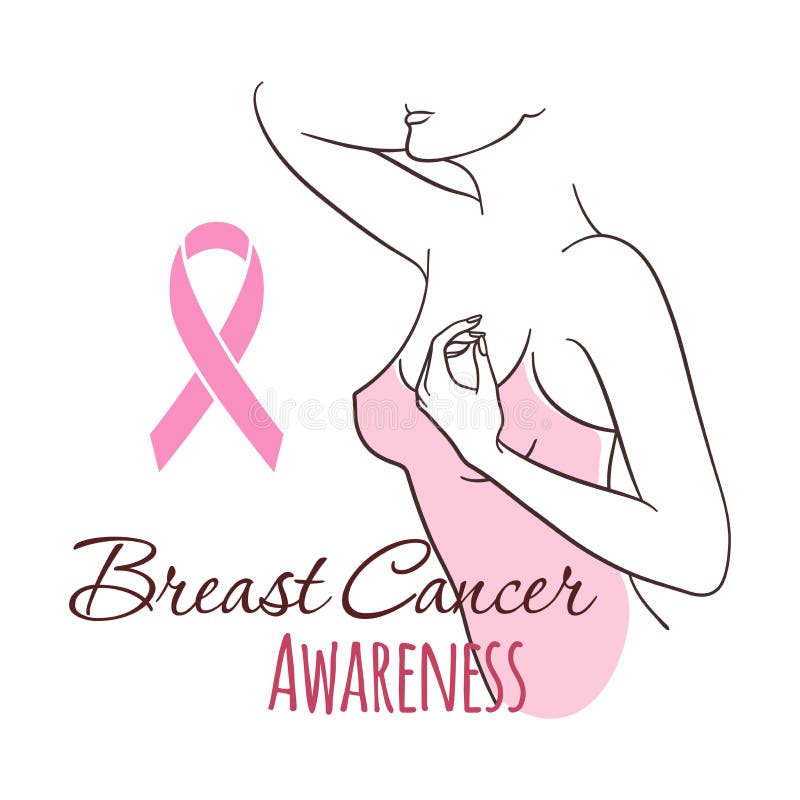 Woman with pink ribbon, vector illustration health, medicine, beauty concept. October - Breast Cancer Awareness Month