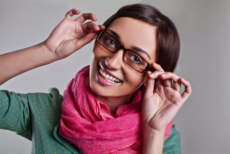 Woman in Pink Scarf with Glasses Stock Photo Image of lady, human