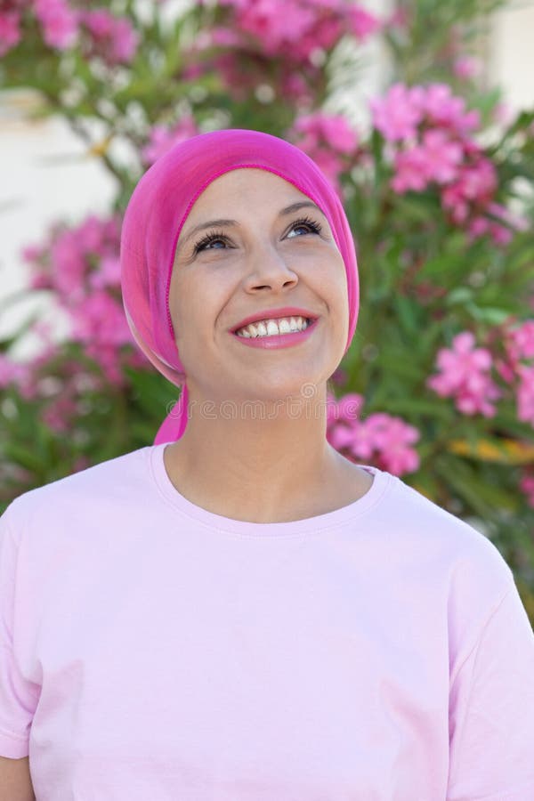 Woman with Pink Scarf on the Head Stock Photo - Image of care, recovery ...