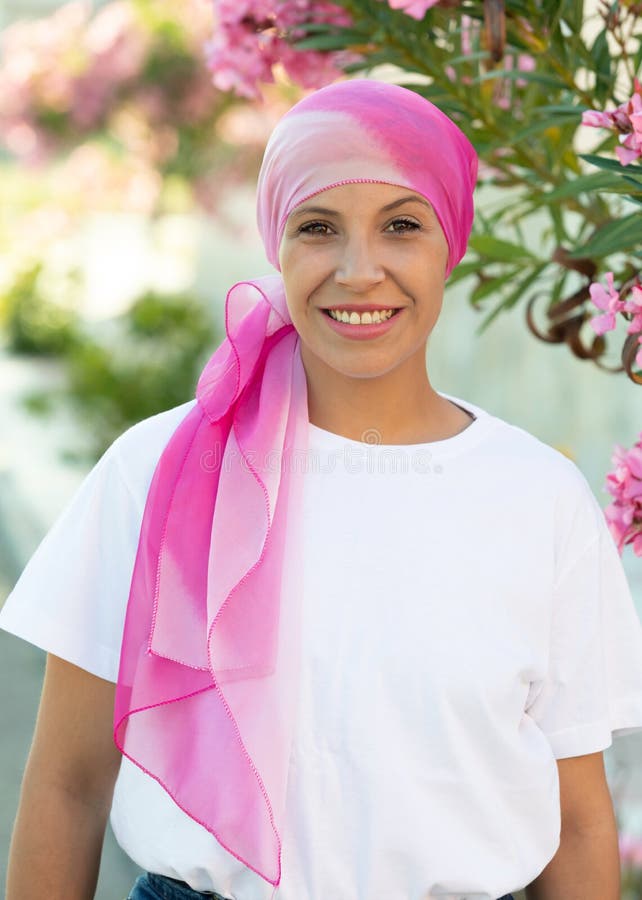 Woman with Pink Scarf on the Head Stock Image - Image of bald ...