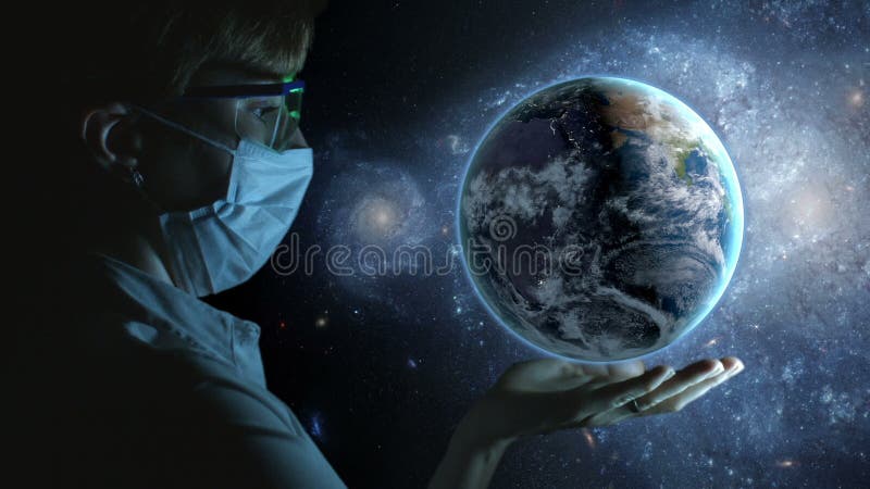 Woman with planet Earth on hand. Space view stock video