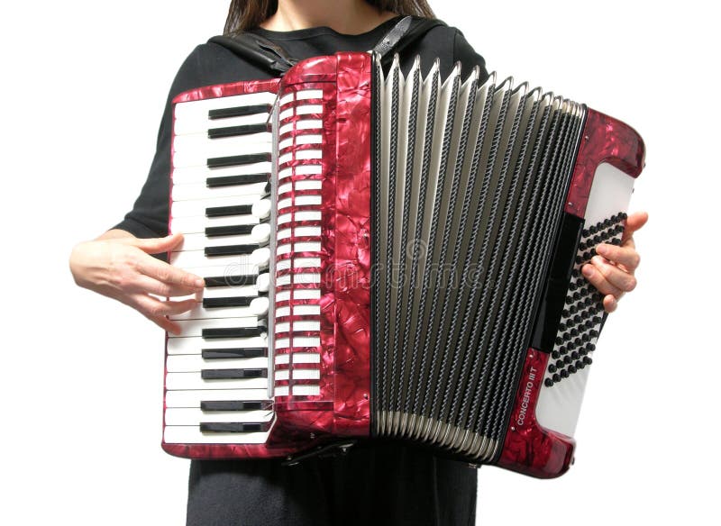 Woman Playing Accordion on White Stock Photo Image of instrument