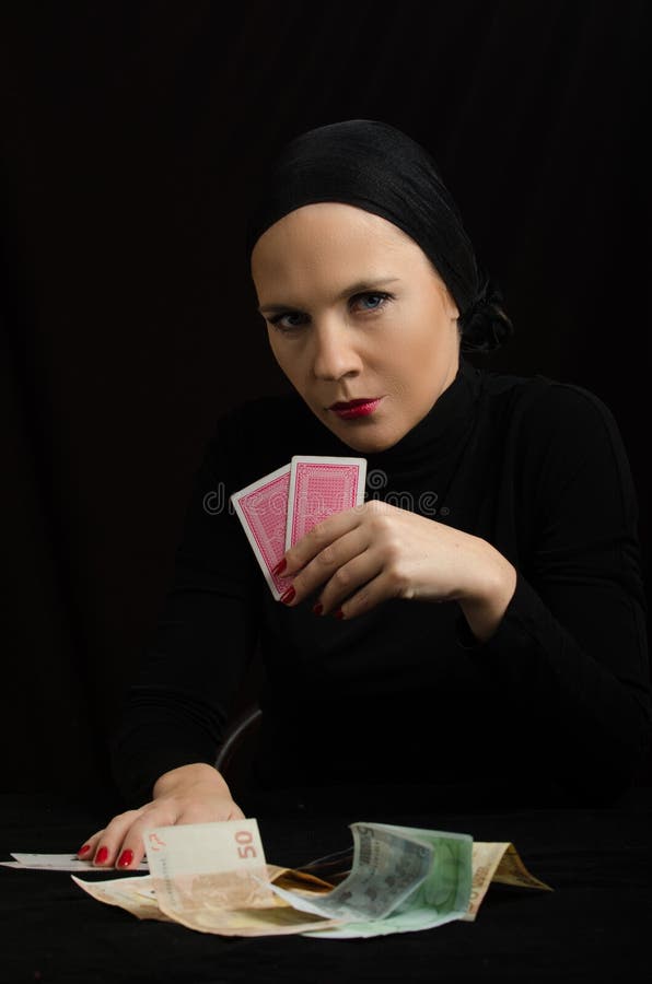 Woman with Playing Cards and Money Stock Image - Image of currency ...