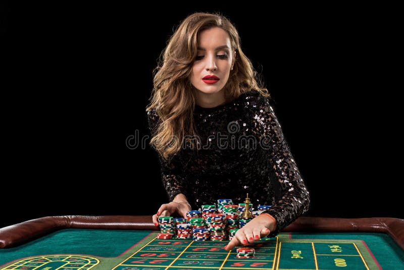 Woman Playing In Casino. Woman Stakes Piles Of Chips Playing Rou Stock  Photo - Image of gamble, black: 107448372