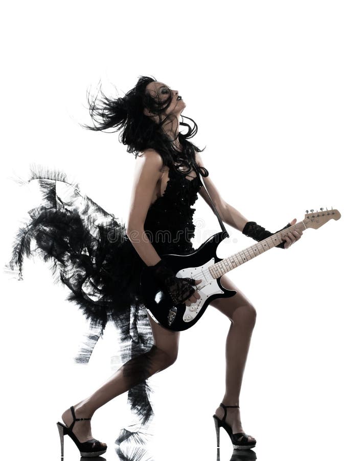 Woman playing electric guitar player stock photos
