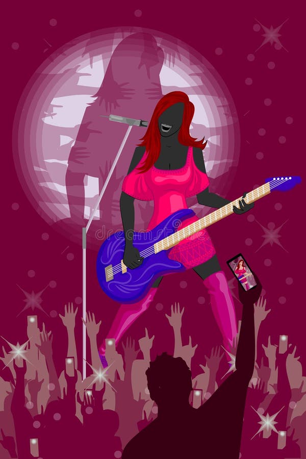 Woman Playing Guitar in Music Band Performance Stock Vector Illustration of musician, musical