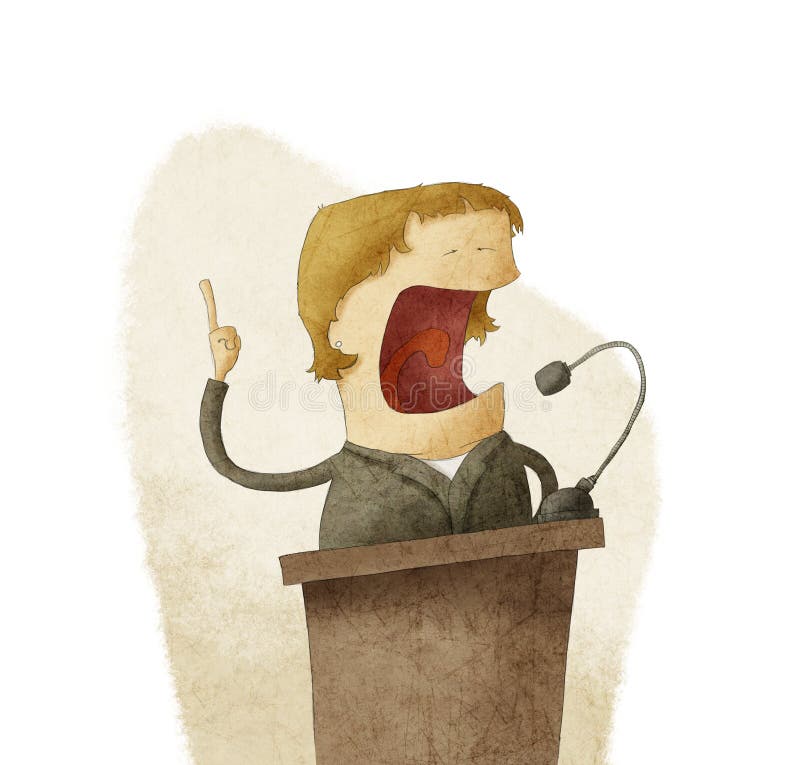 A woman at the podium giving speech. Conference podium illustrations