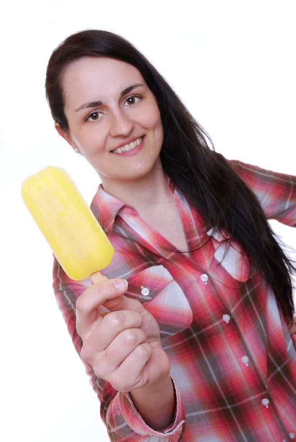 Smiling woman with fruit popsicle. Smiling woman with fruit popsicle