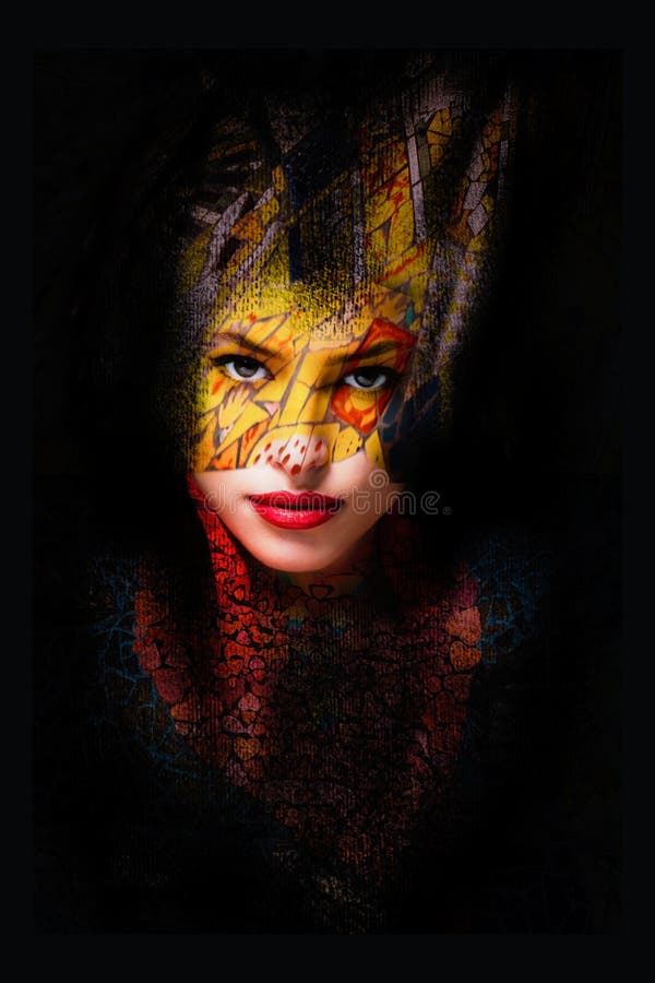 Woman portrait colorful composite photo stock photos