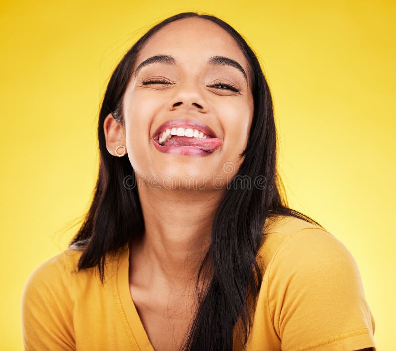 Woman Portrait Smile And Tongue Out With Silly Facial Expression 