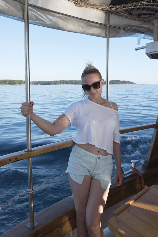 Woman Posing On A Boat Stock Image Image Of Blue Body 75668669