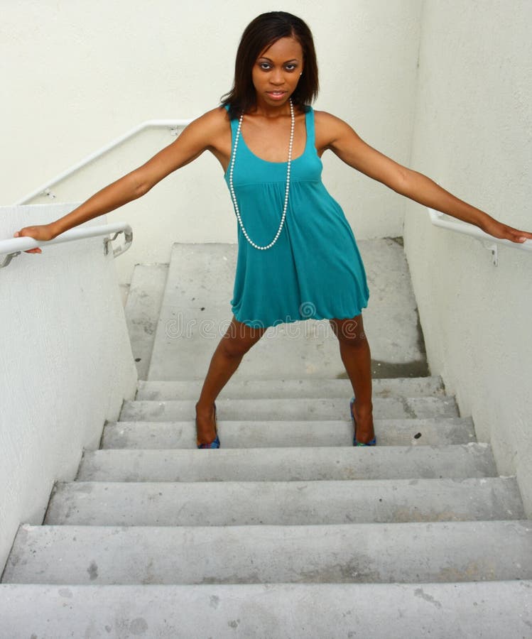 Woman Posing On Stairs Stock Photo Image Of African Pretty