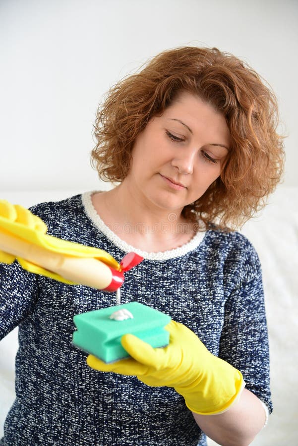 Woman Pours Cleaning Agent Sponge Stock Photos Free & RoyaltyFree