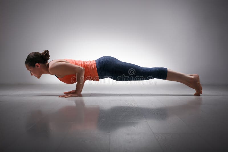 Fit Sporty Healthy Woman on Mat in Low Plank Chaturanga Dandasana Yoga  Pose, Doing Breathing Exercises, Watching Online Yoga Class Stock Image -  Image of practice, gymnastics: 178901299