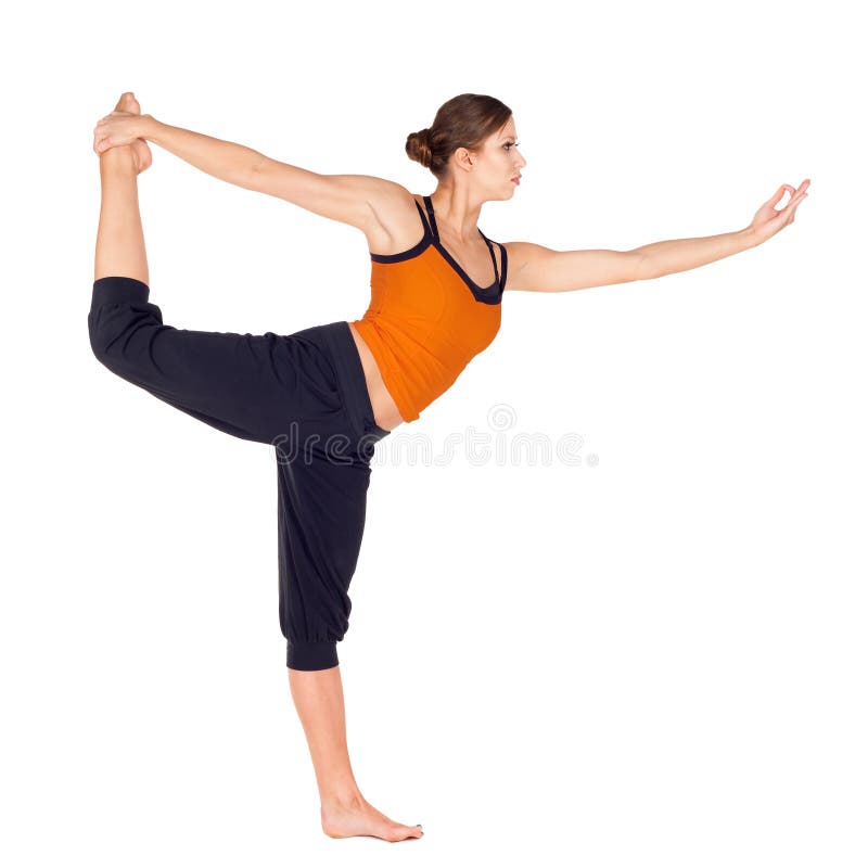 Woman Practicing Dancer Pose Yoga Exercise Stock Image - Image of ...