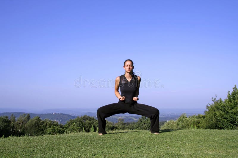 Woman practising self defense