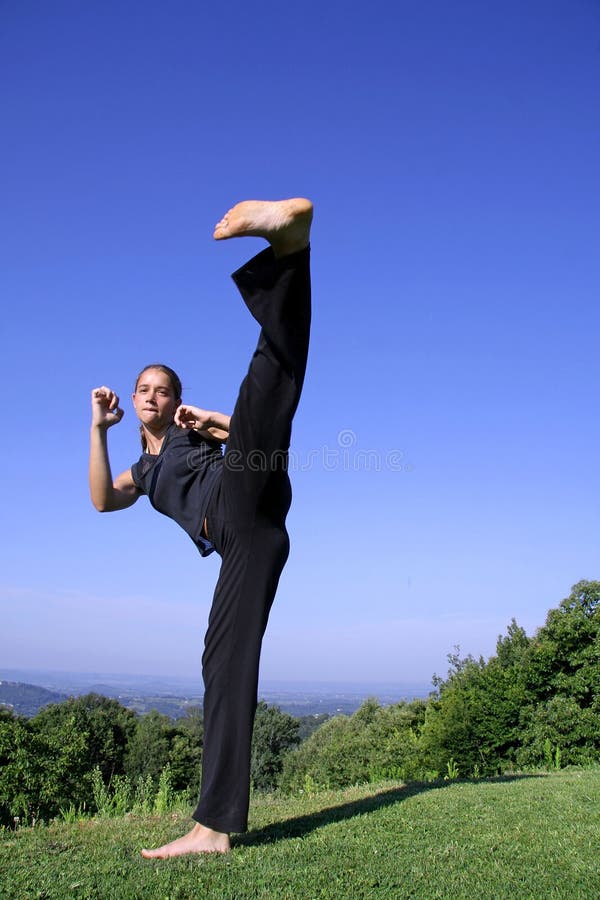 Woman practising self defense