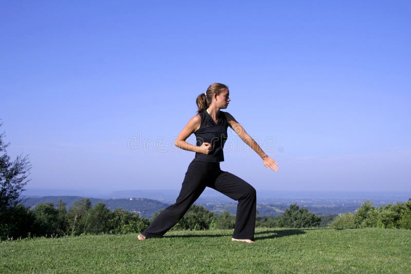 Woman practising self defense