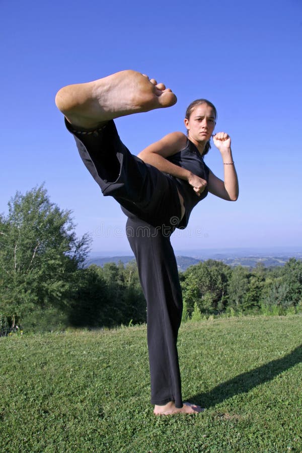 Woman practising self defense
