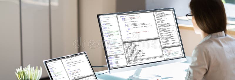 Woman Programmer. Girl Coding Software Stock Image - Image of coder ...